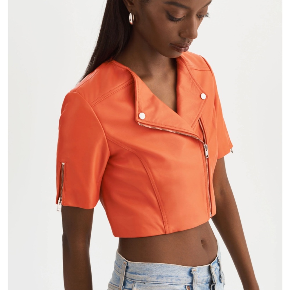 🍊 NWT Cropped leather Biker Jacket - Picture 3 of 8